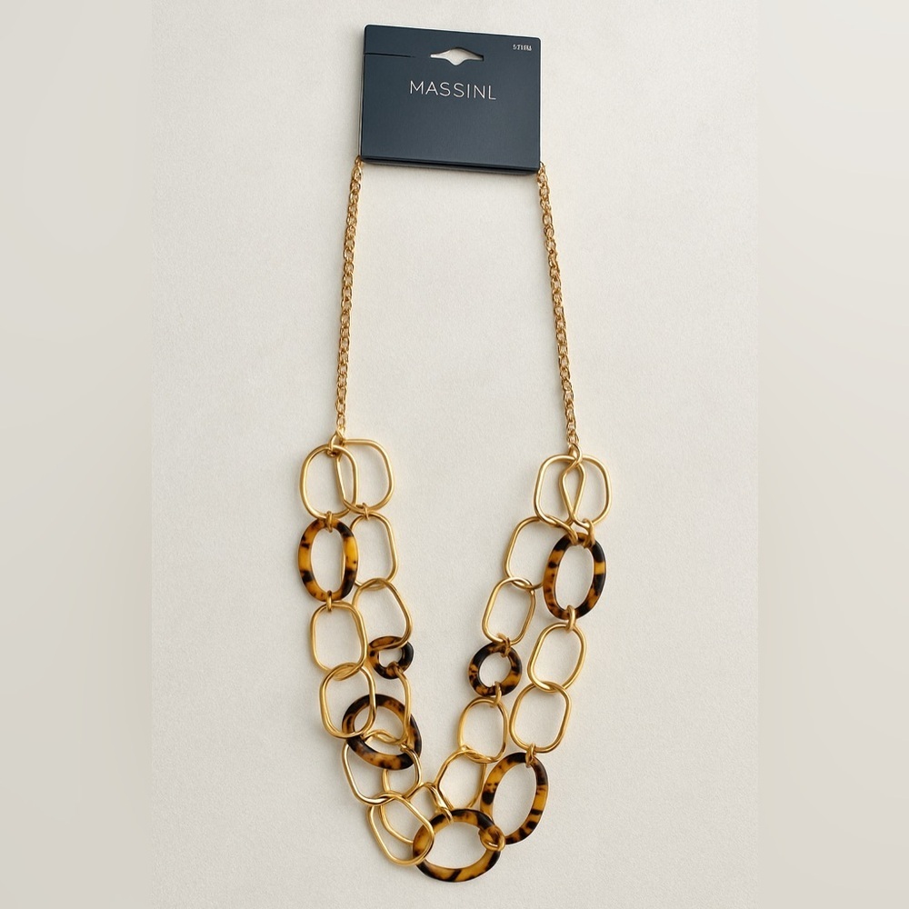 Massini Gold Tone Tortoise Link Statement Necklace 18” NWT
